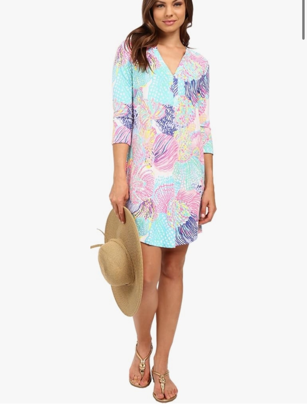Lilly Pulitzer Women's Ali Dress Pastel Seashell Print V-Neck Tunic size Small
